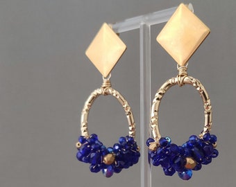 Cobalt Blue Crystal Earrings with Czech Glass, Aluminum and Stainless Steel