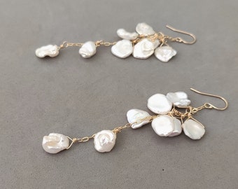 Keshi Freshwater Pearl and Gold Filled Earrings