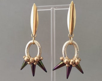 Czech Glass Spike Earrings with Gold Plated Stainless Steel and Aluminium