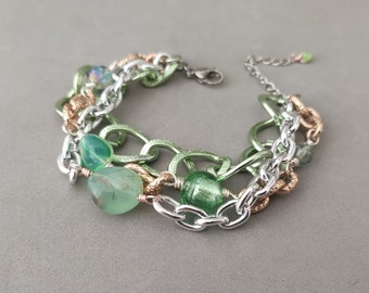 Mint Chalcedony Bracelet with Crystal, Glass, Aluminum and Stainless Steel