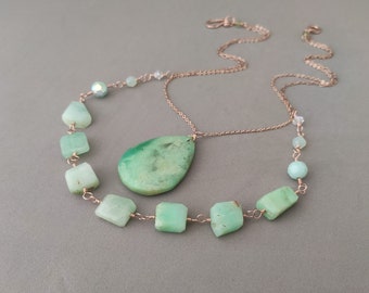 Green Chrysoprase Necklace with Rose Gold Fill and Vermeil