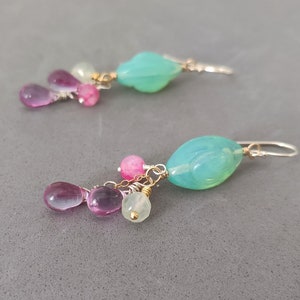 Seafoam Grüne Ohrringe mit Rosa Mondstein Prehinit Vintage | Etsy