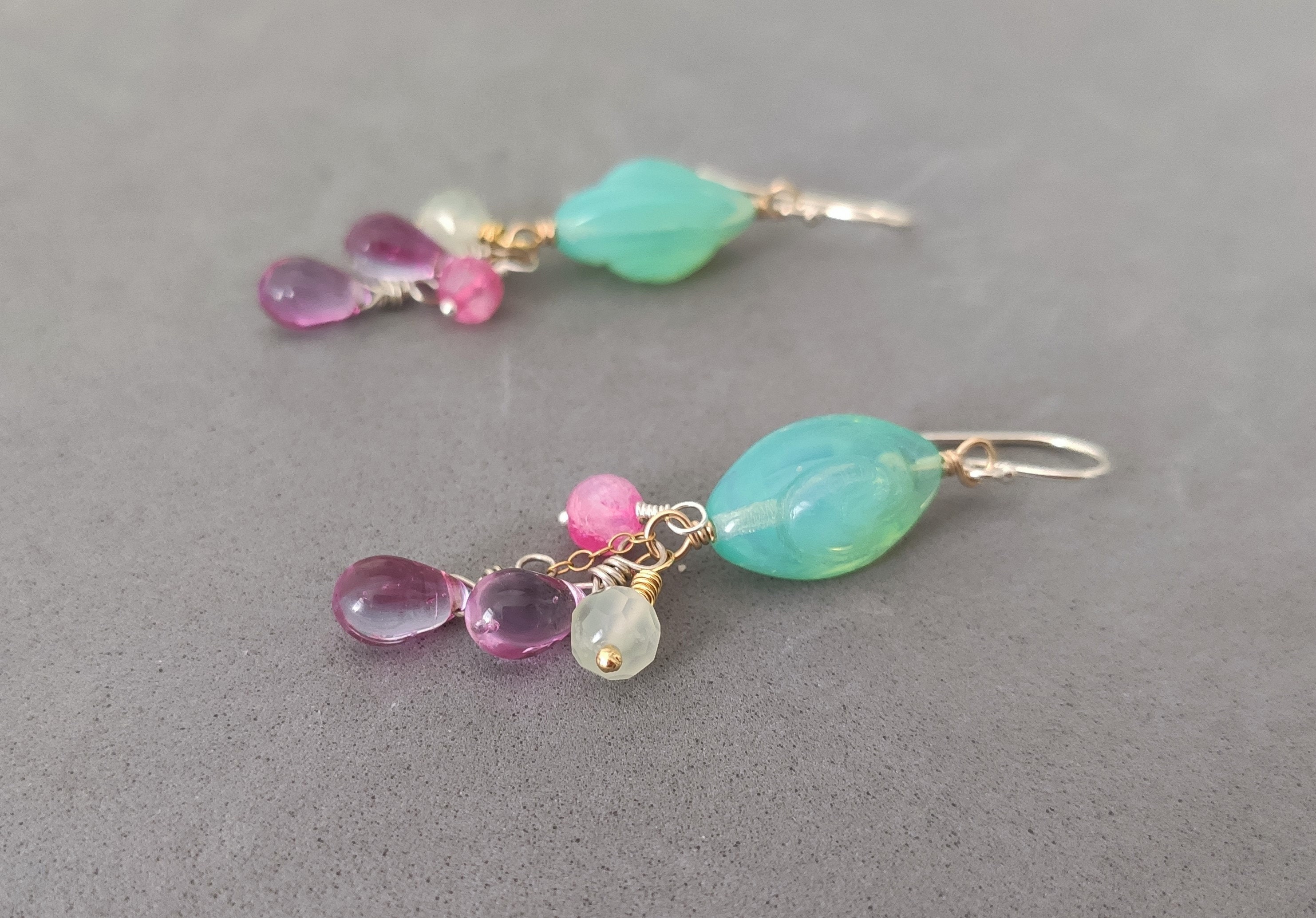 Seafoam Grüne Ohrringe mit Rosa Mondstein Prehinit Vintage | Etsy