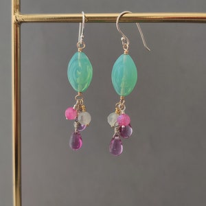 Seafoam Grüne Ohrringe mit Rosa Mondstein Prehinit Vintage | Etsy