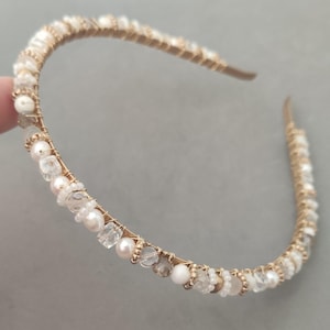 Süßwasserperle, Perlmutt, Kristall, und Stirnband aus böhmischem Glas