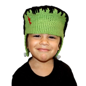 Crochet Pattern ~ Franken Beanie ~ Frankenstein Costume Beanie Crochet Pattern ~ Multiple Sizes ~ Cute Halloween Beanie Crochet Pattern