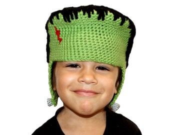 Crochet Pattern ~ Franken Beanie ~ Frankenstein Costume Beanie Crochet Pattern ~ Multiple Sizes ~ Cute Halloween Beanie Crochet Pattern