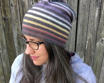 Crochet Pattern ~ Very Versatile Striped Beanie ~ Multiple Sizes ~ Slouchy Beanie DIY Tutorial ~ Slouchy Beanie Crochet Pattern