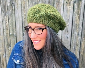 Crochet Pattern ~ Bixby Women's Cabled Beret ~ Bulky and Warm ~ Instant Download PDF ~ Crochet Beret Pattern With Cables