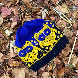 Knitting Pattern ~ All Ages Owl Night Long Beanie ~ Fair Isle Owl Beanie Knitting Pattern ~ Multiple Sizes Owl Knit Beanie Pattern