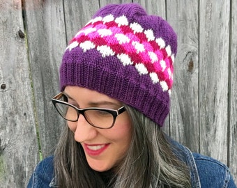 Knitting Pattern ~ Gem Beanie ~ Fair Isle Beanie Knit Pattern ~ All Ages Knit Beanie Pattern ~ Diamond Motif Beanie Fair Isle Knit Pattern