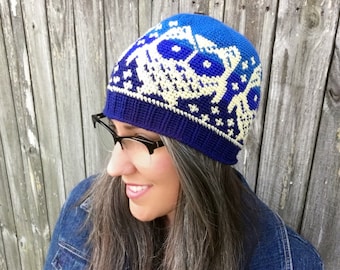 Crochet Pattern ~ Owls Up All Night Beanie ~ Fair Isle Crochet Beanie Crochet Pattern ~ All Ages Beanie Crochet Pattern ~ Owl Lover Pattern