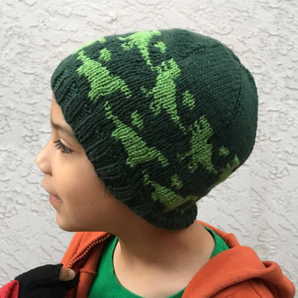 Knitting Pattern ~ Rawr Beanie ~ Fair Isle Beanie Knit Pattern ~ Dinosaur Lover's Hat ~ All Ages ~ PDF Instant Download ~ T-Rex Beanie