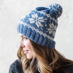 Knitting Pattern Knit Frozen Snowflakes Beanie Fair Isle Snowflake Knit Beanie Pattern Winter Knit Gift Pattern image 1