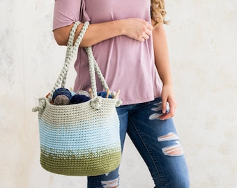 Crochet Pattern ~ Cutie Utility Bucket Bag ~ Large Bucket Bag Purse Crochet Pattern ~ Ombre Tote Crochet Pattern ~ Extra Large Storage