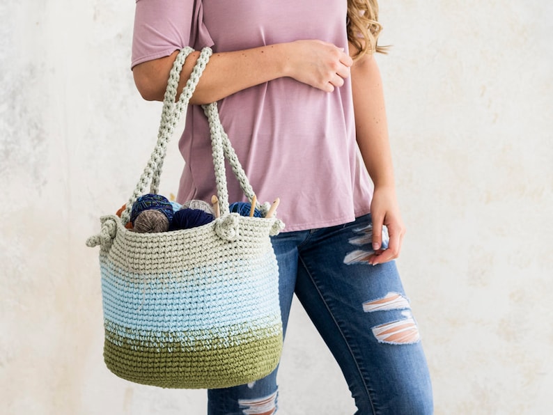 Crochet Pattern Cutie Utility Bucket Bag Large Bucket Bag Purse Crochet Pattern Ombre Tote Crochet Pattern Extra Large Storage image 1