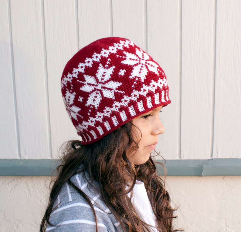 Crochet Pattern Frozen Snowflakes Beanie Fair Isle Beanie Crochet Pattern Multiple Sizes Winter Hat, Snowflake Design, Cozy and Warm image 3