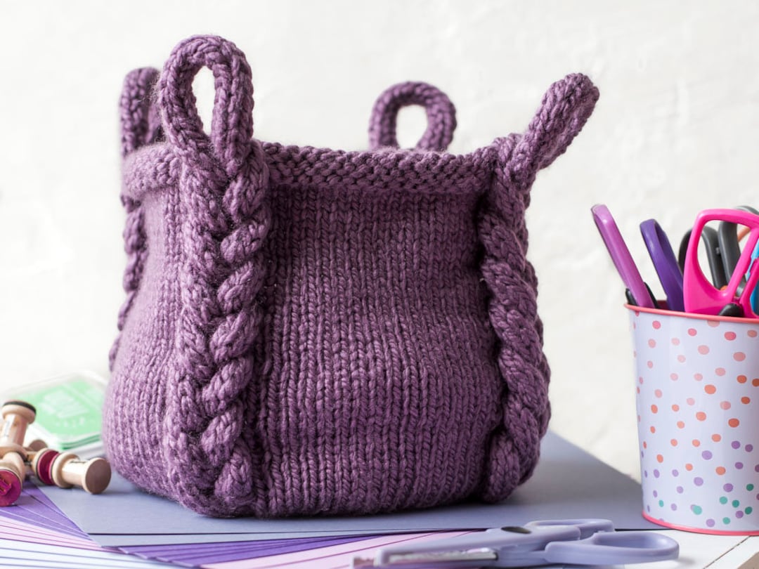 Knitting Pattern ~ Entangle Basket ~ Braided Basket Knitting Pattern ~ DIY Home Decor Craft ~ Knit Basket Pattern ~ Knit Basket With Handles