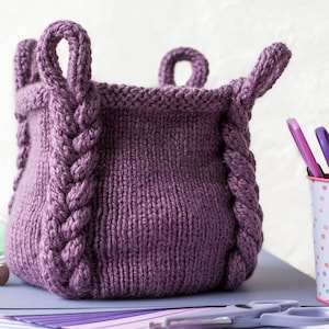 Knitting Pattern Entangle Basket Braided Basket Knitting Pattern DIY Home Decor Craft Knit Basket Pattern Knit Basket with Handles image 1