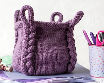 Knitting Pattern ~ Entangle Basket ~ Braided Basket Knitting Pattern ~ DIY Home Decor Craft ~ Knit Basket Pattern ~ Knit Basket with Handles