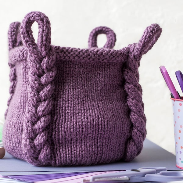 Knitting Pattern ~ Entangle Basket ~ Braided Basket Knitting Pattern ~ DIY Home Decor Craft ~ Knit Basket Pattern ~ Knit Basket with Handles