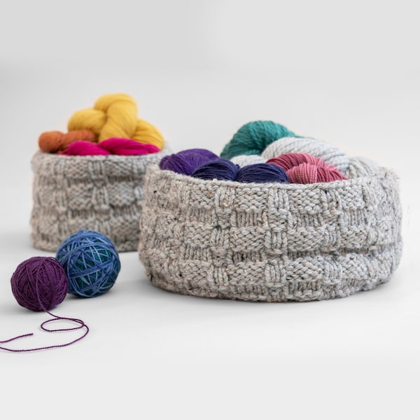 Knitting Pattern ~ Basketweave Baskets ~ Knit Baskets in Two Sizes ~ Spark Joy in Organization ~ Basketweave Baskets Knit Pattern Duo