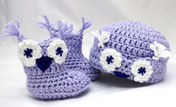 Crochet Pattern Owl Whooties Baby Booties And Beanie Set Crochet Pattern - 