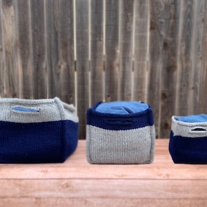 Knitting Pattern ~ Boxy Baskets ~ Square Baskets Knit Pattern ~ Multiple Sizes ~ Square Baskets with Handles Knit Pattern ~ Knit Home Decor