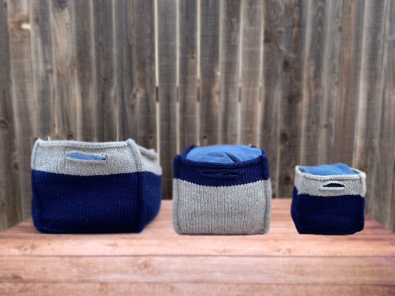 Knitting Pattern Boxy Baskets Square Baskets Knit Pattern Multiple Sizes Square Baskets with Handles Knit Pattern Knit Home Decor image 1