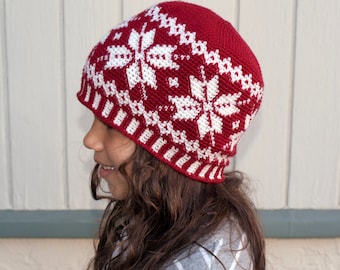 Patrón de ganchillo - Gorro de copos de nieve congelados - Patrón de ganchillo de gorro Fair Isle - Múltiples tamaños - Sombrero de invierno, diseño de copo de nieve, acogedor y cálido