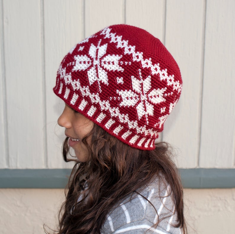 Crochet Pattern Frozen Snowflakes Beanie Fair Isle Beanie Crochet Pattern Multiple Sizes Winter Hat, Snowflake Design, Cozy and Warm image 1