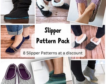 8 Crochet Slipper Pattern Pack ~ 8 Women's Slipper Pattern Bundle ~ Crochet Pattern for Slippers