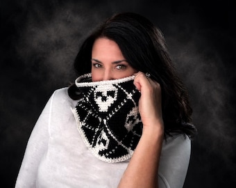 Crochet Pattern ~ Tartan Skull Cowl ~ Fair Isle Neckwarmer