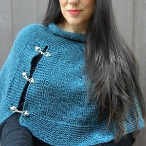 Knitting Pattern ~ Lapis Capelet ~ Cape Knit Pattern ~ Cape with Button Closures Knit Capelet Pattern ~ Women&#39;s Cape Knit Pattern