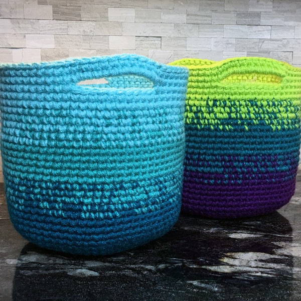 Crochet Pattern ~ Cutie Utility Basket ~ Crochet Basket with Handles Pattern ~ Téléchargement instantané DIY Craft Tutorial ~ Ombre Basket Pattern