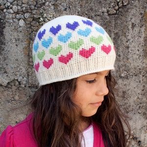 Crochet Pattern ~ Hearts Abound Beanie  ~ All Ages Fair Isle Beanie Crochet Pattern ~ Heart Motif Beanie Crochet Pattern ~ Cute Hearts