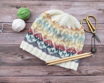 Knitting Pattern ~ In Bloom Beanie ~ Fair Isle Knit Beanie Pattern ~ PDF Download ~ Beautiful Gift Knit Beanie Pattern ~ Fair Isle Knit Hat