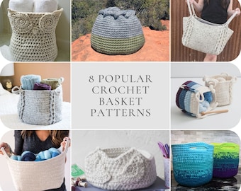 8 Popular Crochet Basket Patterns ~ Various Crochet Baskets For Organization and Storage ~ Crochet Patterns ~ Crochet Home Decor Pattern