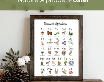 Natur Alphabet Poster ABC Buchstaben Wald Kinderzimmer Dekor Charlotte Mason Montessori inspiriert Lernen Wand Kunst Vorschulkinder