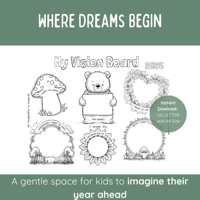 Vision Activity Outline Kids Vision Board Printable 2026 Growth Mindset and Goal Setting ...