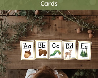 Nature Alphabet Cards Printable ABC Flashcard Uppercase Lowercase Montessori Preschool Kindergarten Nature Based Learning Homeschooling