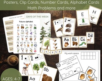 Natur-Lernpaket Hände auf Montessori druckbare Alphabet-Zahlen Mathe-Zählen Phonics Buchstabenangabe Frühlernen Homeschool