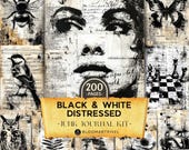Black & White Distressed Junk Journal Kit 200 Vintage Grunge Printable Pages (Digital Download)