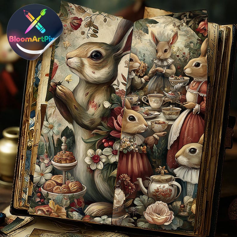 Vintage Easter Bunny Junk Journal Ephemera Victorian Rabbit Sublimation ...