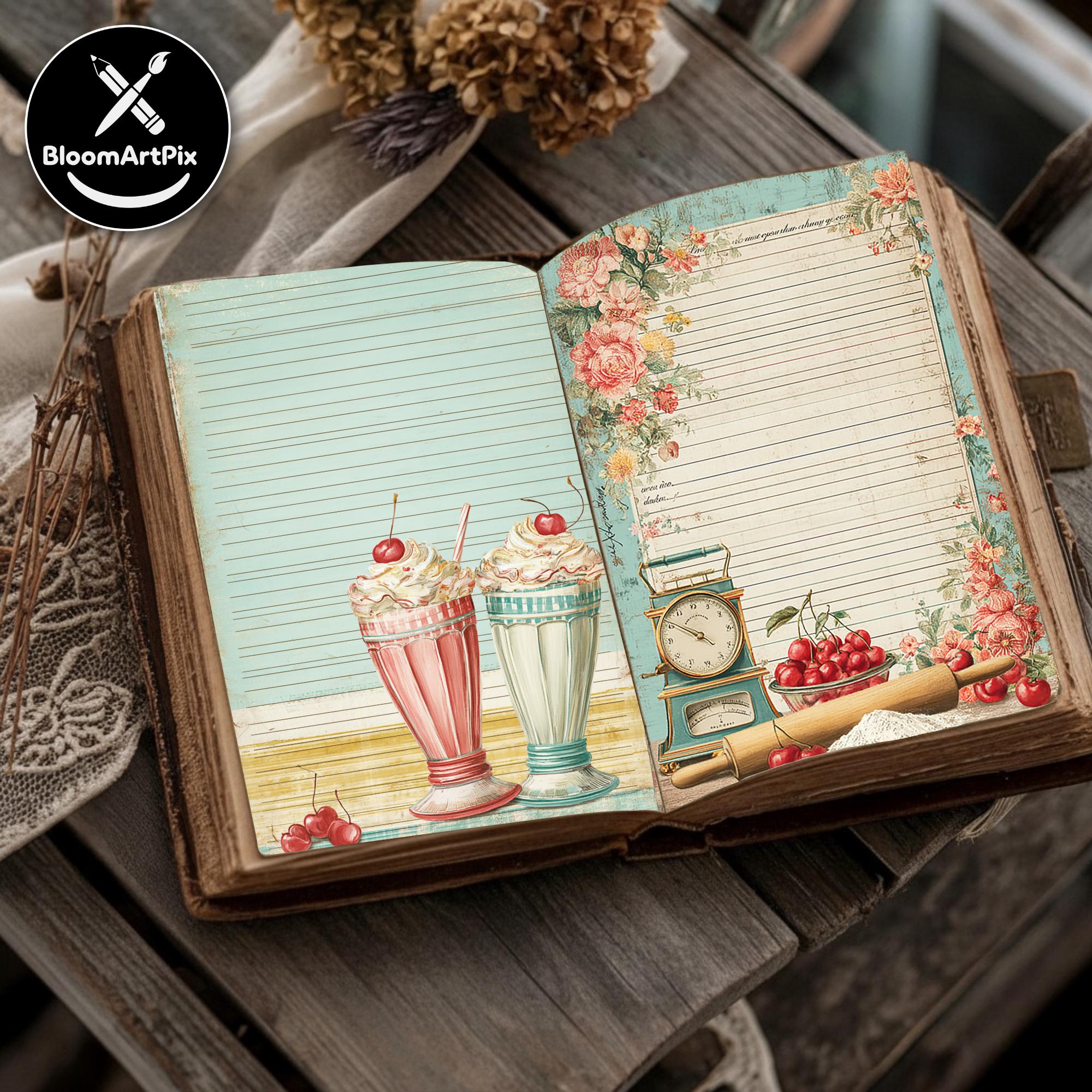 Retro Kitchen Junk Journal Kit Vintage Baking Ephemera Pastel 50s ...