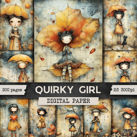 Quirky Girl Junk Journal Kit Whimsical Clipart Mixed Media Ephemera (Digital Download)