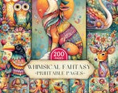 Whimsical Fantasy Animal Junk Journal Pages Printable Bundle (Digital Download)