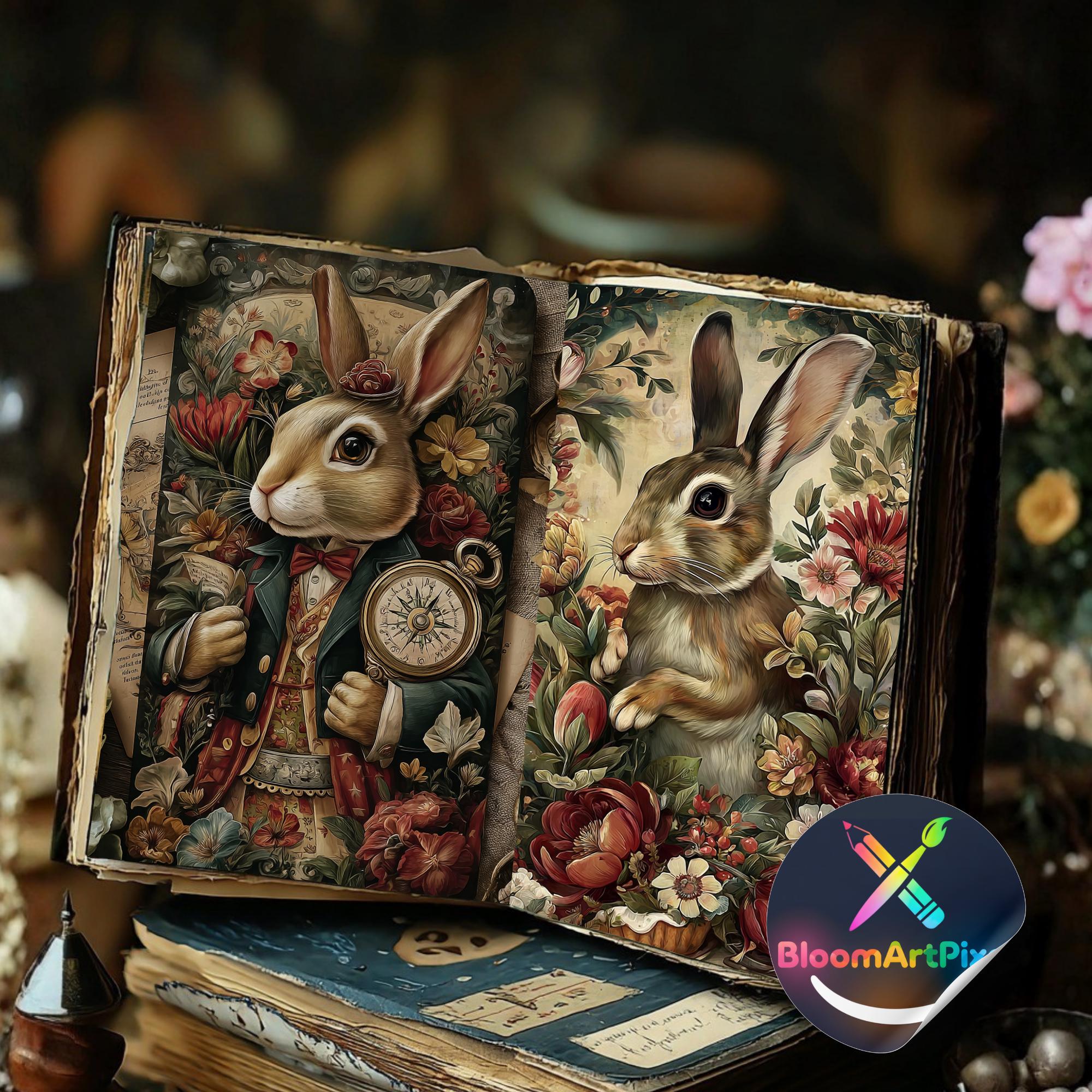 Vintage Easter Bunny Junk Journal Ephemera Victorian Rabbit Sublimation ...