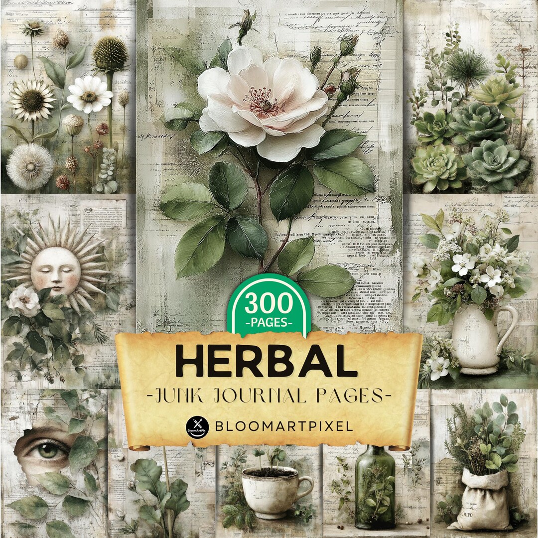 Herbal Junk Journal Pages Botanical Rustic Vintage Scrapbook Paper ...