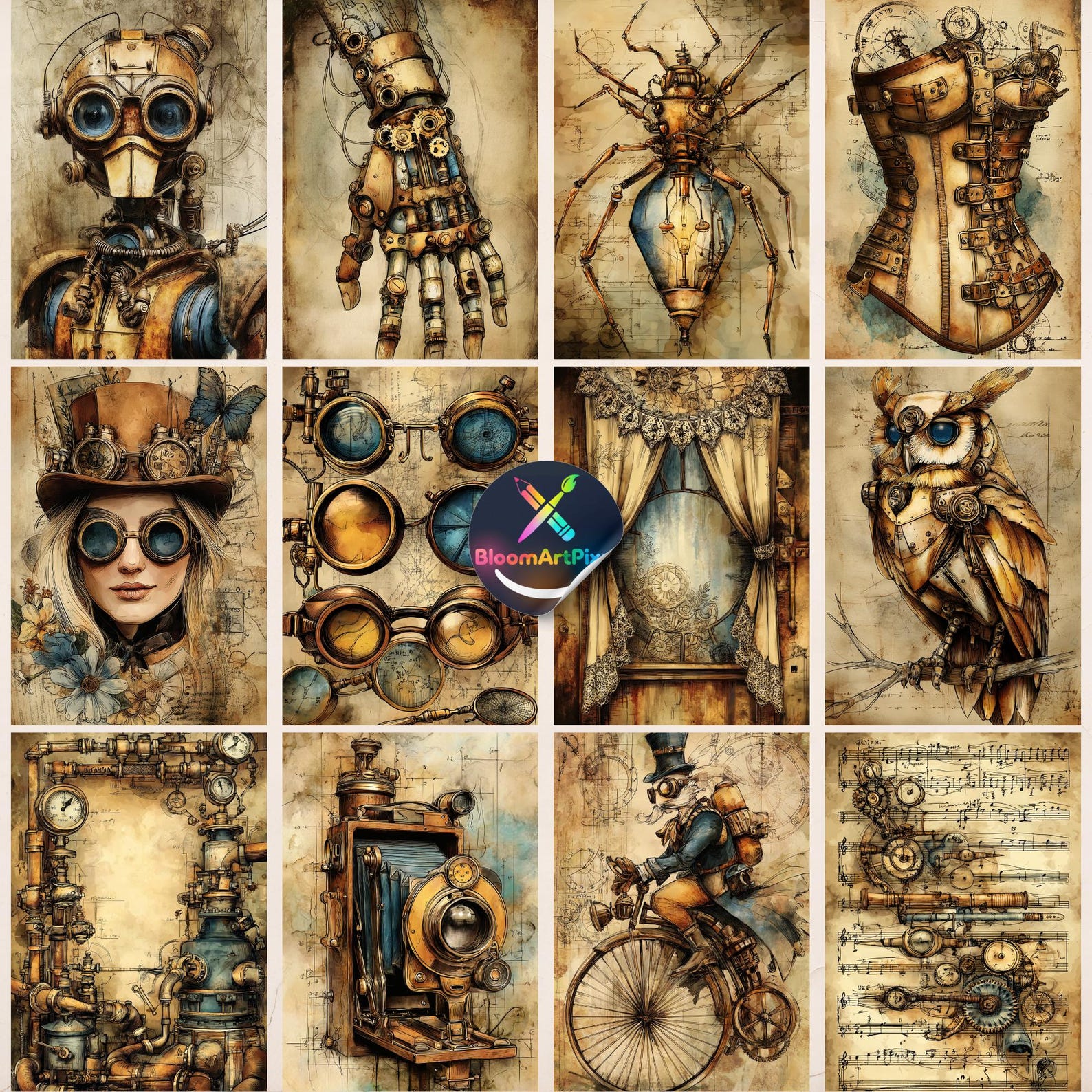 Steampunk Junk Journal Kit Vintage Industrial Ephemera Scrapbook Paper ...